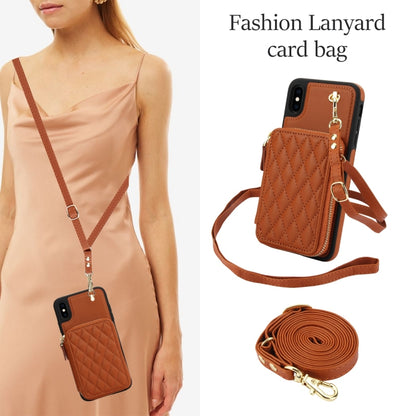 For iPhone XS Max AwQuer Crossbody Zipper Wallet Rhombic Leather Back Phone Case(Brown) - More iPhone Cases by Awquer | Online Shopping UK | buy2fix