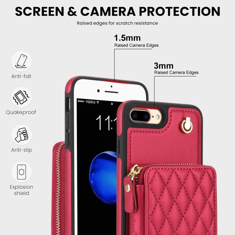 For iPhone 7 Plus / 8 Plus AwQuer Crossbody Zipper Wallet Rhombic Leather Back Phone Case(Red) - More iPhone Cases by Awquer | Online Shopping UK | buy2fix