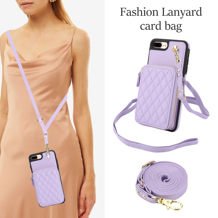 For iPhone 7 Plus / 8 Plus AwQuer Crossbody Zipper Wallet Rhombic Leather Back Phone Case(Purple) - More iPhone Cases by Awquer | Online Shopping UK | buy2fix