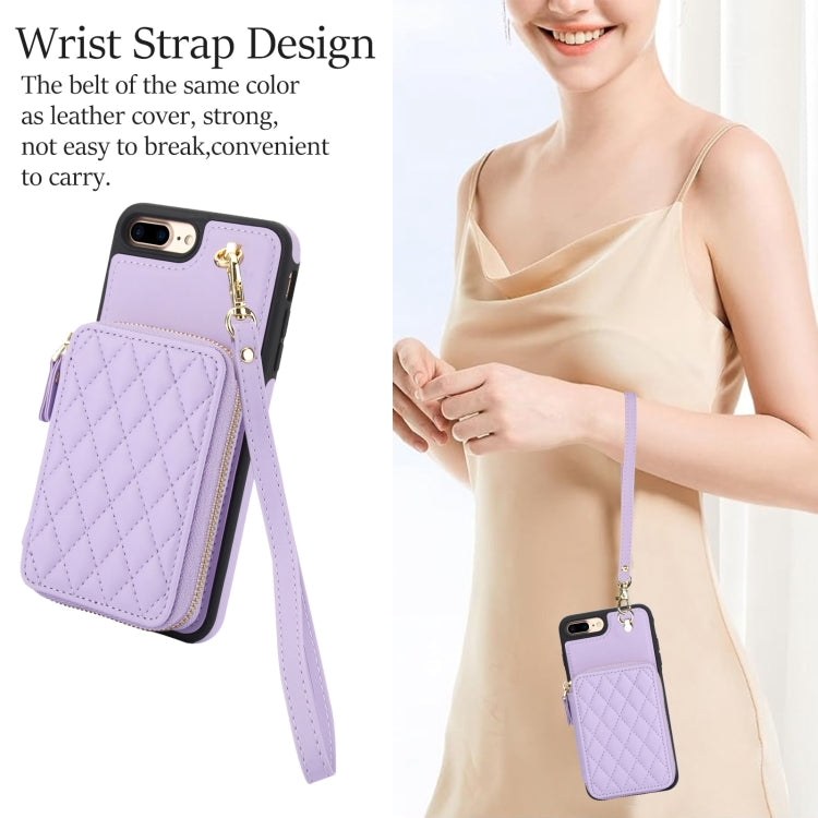 For iPhone 7 Plus / 8 Plus AwQuer Crossbody Zipper Wallet Rhombic Leather Back Phone Case(Purple) - More iPhone Cases by Awquer | Online Shopping UK | buy2fix