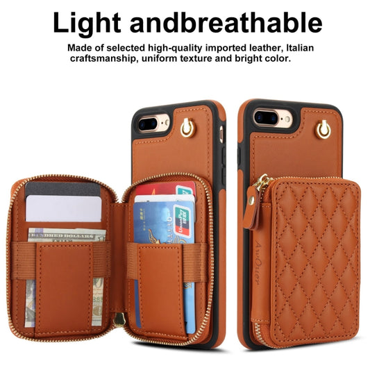 For iPhone 7 Plus / 8 Plus AwQuer Crossbody Zipper Wallet Rhombic Leather Back Phone Case(Brown) - More iPhone Cases by Awquer | Online Shopping UK | buy2fix