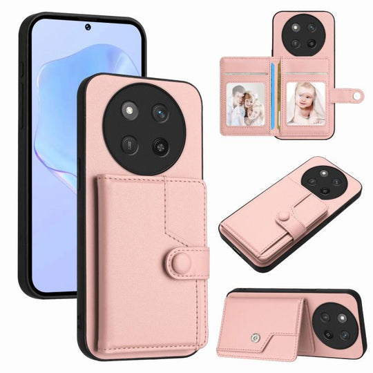 For Honor X60 Pro / X9c / Magic7 Lite Button Card Bag RFID Anti-theft Phone Case(Pink)
