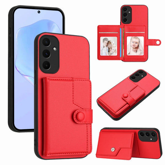 For Samsung Galaxy A55 5G Button Card Bag RFID Anti-theft Phone Case(Red)