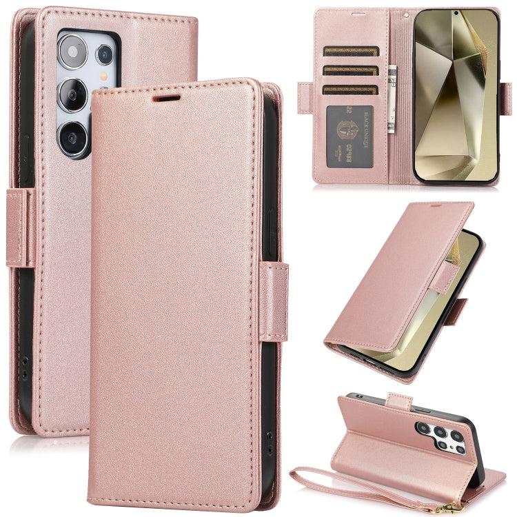 For Samsung Galaxy S25 Ultra 5G Side Buckle RFID Anti-theft Leather Phone Case(Rose Gold) by buy2fix