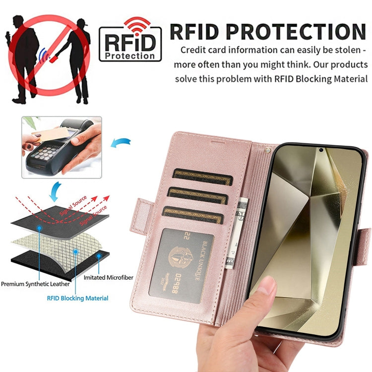 For Samsung Galaxy S25 Ultra 5G Side Buckle RFID Anti-theft Leather Phone Case(Rose Gold) by buy2fix
