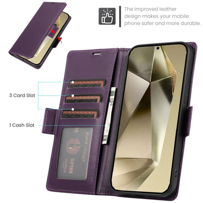 For Samsung Galaxy S25 Ultra 5G Side Buckle RFID Anti-theft Leather Phone Case(Dark Purple) by buy2fix