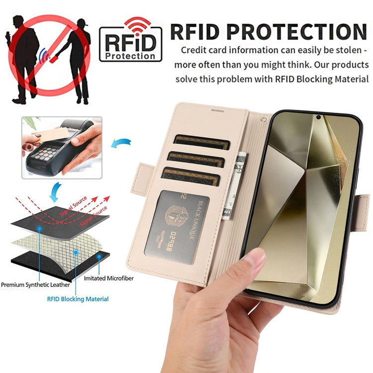 For Samsung Galaxy S25 Ultra 5G Side Buckle RFID Anti-theft Leather Phone Case(Apricot) by buy2fix