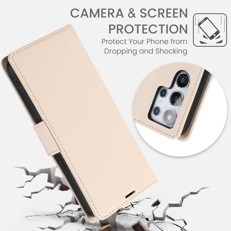 For Samsung Galaxy S25 Ultra 5G Side Buckle RFID Anti-theft Leather Phone Case(Apricot) by buy2fix