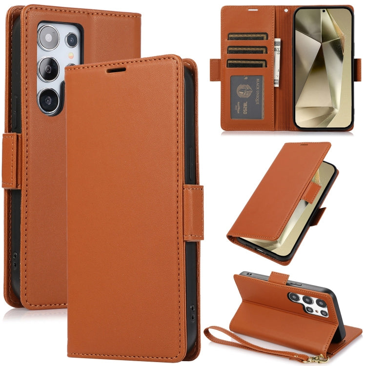 For Samsung Galaxy S25 Ultra 5G Side Buckle RFID Anti-theft Leather Phone Case(Brown) by buy2fix