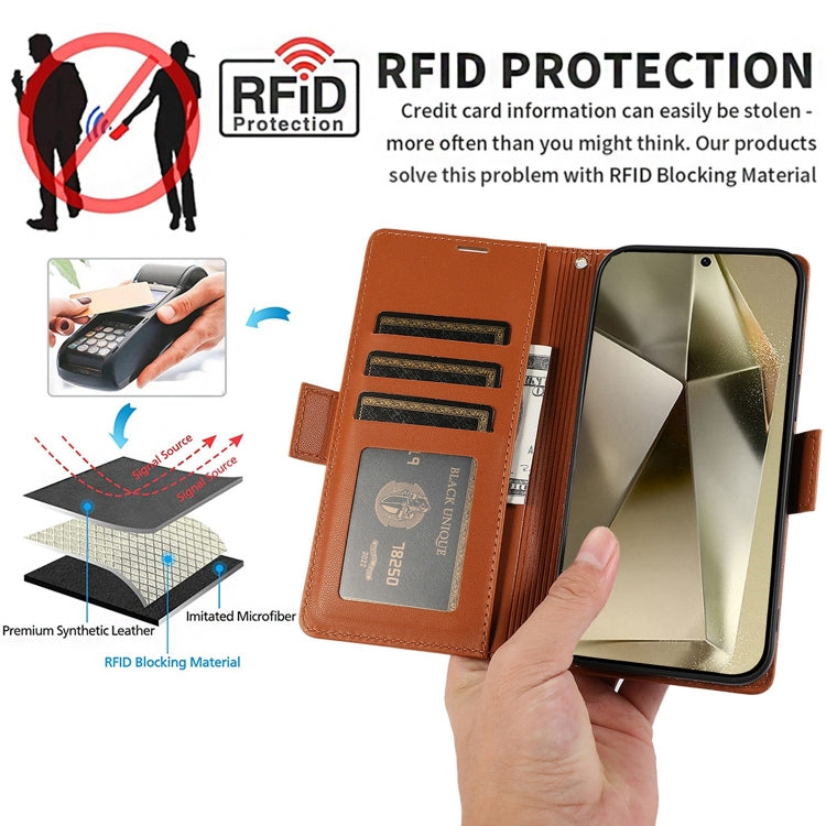 For Samsung Galaxy S25 Ultra 5G Side Buckle RFID Anti-theft Leather Phone Case(Brown) by buy2fix