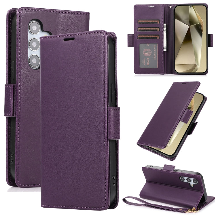 For Samsung Galaxy S25 / S24 5G Side Buckle RFID Anti-theft Leather Phone Case(Dark Purple) by buy2fix