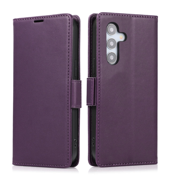 For Samsung Galaxy S25 / S24 5G Side Buckle RFID Anti-theft Leather Phone Case(Dark Purple) by buy2fix