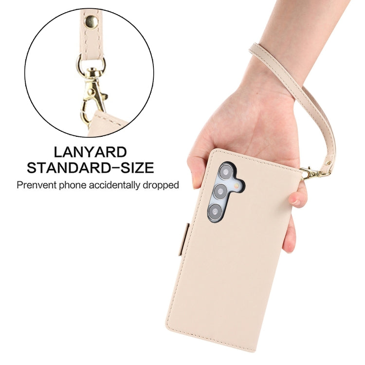 For Samsung Galaxy S25 / S24 5G Side Buckle RFID Anti-theft Leather Phone Case(Apricot) by buy2fix