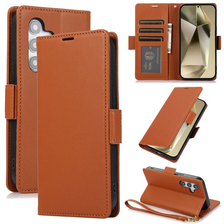 For Samsung Galaxy S25 / S24 5G Side Buckle RFID Anti-theft Leather Phone Case(Brown) by buy2fix