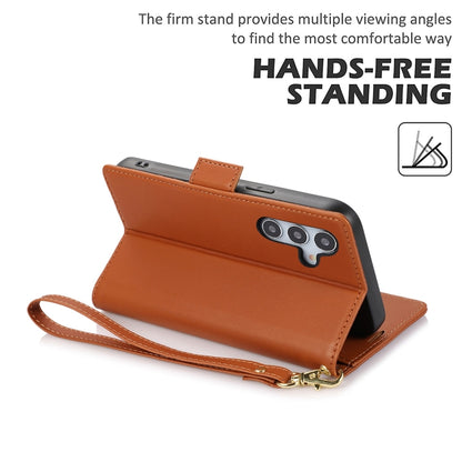 For Samsung Galaxy S25 / S24 5G Side Buckle RFID Anti-theft Leather Phone Case(Brown) by buy2fix