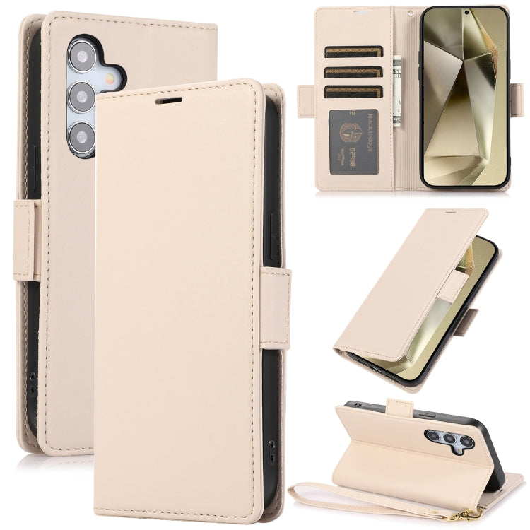 For Samsung Galaxy S25+ / S24+ 5G Side Buckle RFID Anti-theft Leather Phone Case(Apricot) by buy2fix