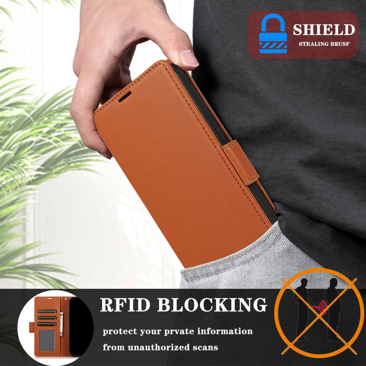 For Samsung Galaxy S25+ / S24+ 5G Side Buckle RFID Anti-theft Leather Phone Case(Brown) by buy2fix