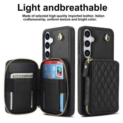 For Samsung Galaxy S24 5G AwQuer Crossbody Zipper Wallet Rhombic Leather Back Phone Case(Black) -  by Awquer | Online Shopping UK | buy2fix