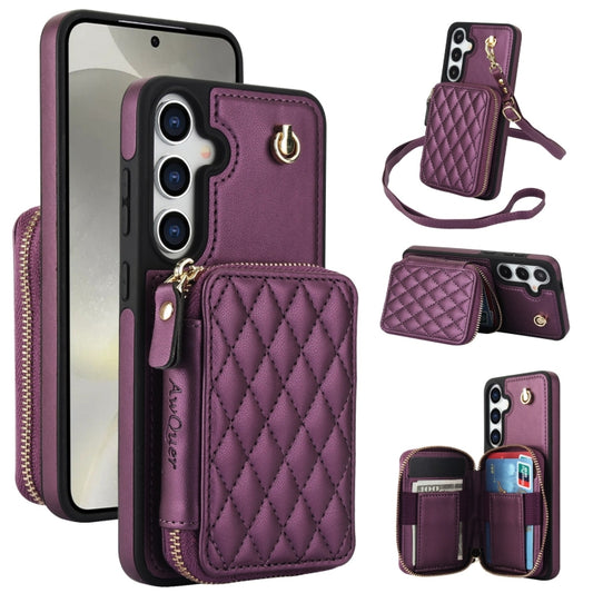 For Samsung Galaxy S24 5G AwQuer Crossbody Zipper Wallet Rhombic Leather Back Phone Case(Dark Purple) -  by Awquer | Online Shopping UK | buy2fix
