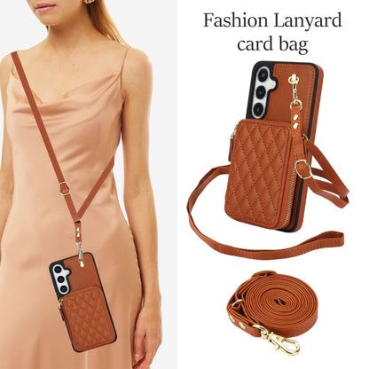 For Samsung Galaxy S24 5G AwQuer Crossbody Zipper Wallet Rhombic Leather Back Phone Case(Brown) -  by Awquer | Online Shopping UK | buy2fix