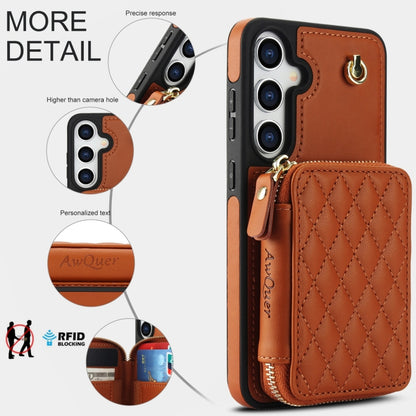 For Samsung Galaxy S24 5G AwQuer Crossbody Zipper Wallet Rhombic Leather Back Phone Case(Brown) -  by Awquer | Online Shopping UK | buy2fix