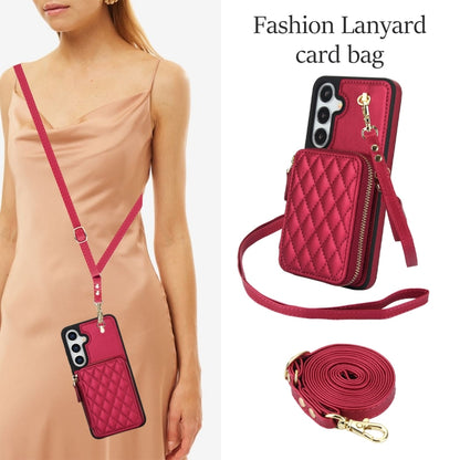 For Samsung Galaxy S24+ 5G AwQuer Crossbody Zipper Wallet Rhombic Leather Back Phone Case(Red) -  by Awquer | Online Shopping UK | buy2fix
