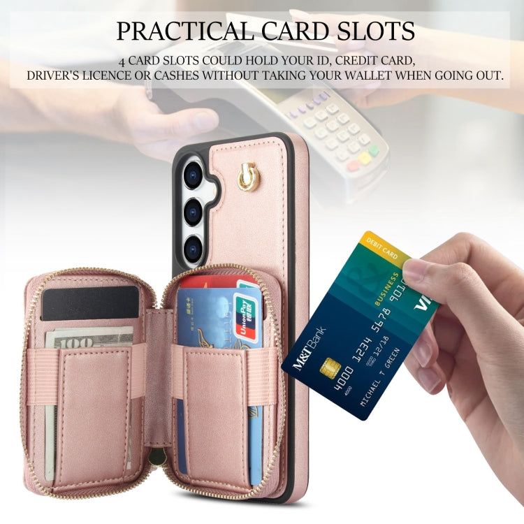 For Samsung Galaxy S24+ 5G AwQuer Crossbody Zipper Wallet Rhombic Leather Back Phone Case(Rose Gold) -  by Awquer | Online Shopping UK | buy2fix