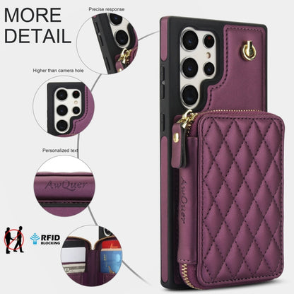 For Samsung Galaxy S24 Ultra 5G AwQuer Crossbody Zipper Wallet Rhombic Leather Back Phone Case(Dark Purple) - Galaxy S24 Ultra 5G Cases by Awquer | Online Shopping UK | buy2fix