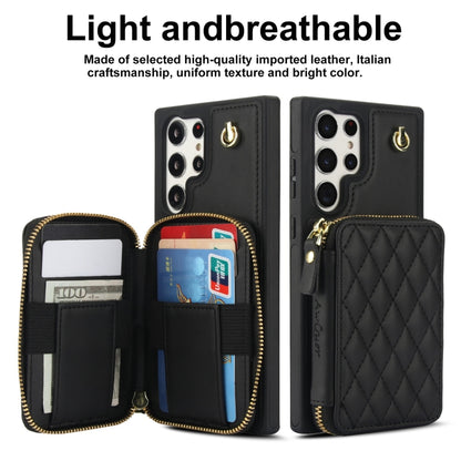 For Samsung Galaxy S22 Ultra 5G AwQuer Crossbody Zipper Wallet Rhombic Leather Back Phone Case(Black) - Galaxy S22 Ultra 5G Cases by Awquer | Online Shopping UK | buy2fix
