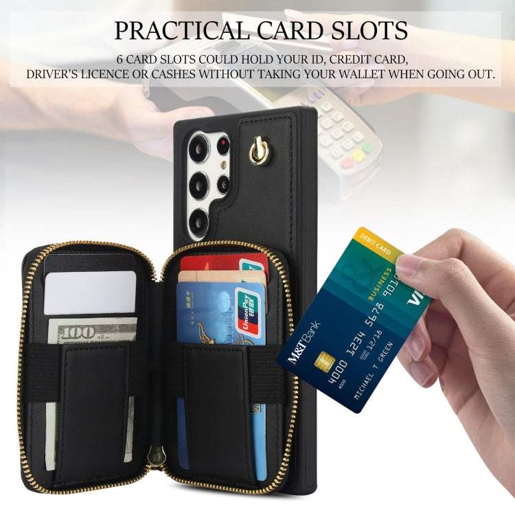 For Samsung Galaxy S22 Ultra 5G AwQuer Crossbody Zipper Wallet Rhombic Leather Back Phone Case(Black) - Galaxy S22 Ultra 5G Cases by Awquer | Online Shopping UK | buy2fix