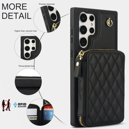 For Samsung Galaxy S22 Ultra 5G AwQuer Crossbody Zipper Wallet Rhombic Leather Back Phone Case(Black) - Galaxy S22 Ultra 5G Cases by Awquer | Online Shopping UK | buy2fix