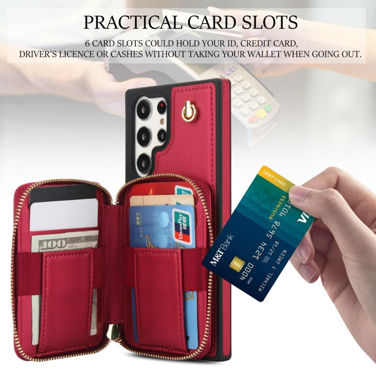 For Samsung Galaxy S22 Ultra 5G AwQuer Crossbody Zipper Wallet Rhombic Leather Back Phone Case(Red) - Galaxy S22 Ultra 5G Cases by Awquer | Online Shopping UK | buy2fix