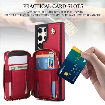 For Samsung Galaxy S22 Ultra 5G AwQuer Crossbody Zipper Wallet Rhombic Leather Back Phone Case(Red) - Galaxy S22 Ultra 5G Cases by Awquer | Online Shopping UK | buy2fix