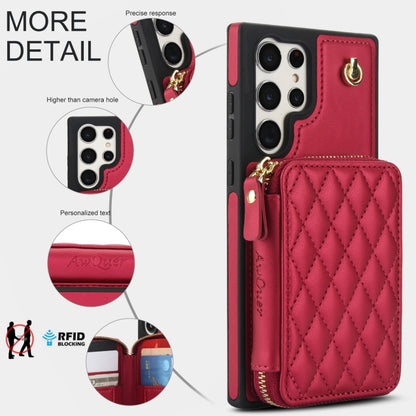 For Samsung Galaxy S22 Ultra 5G AwQuer Crossbody Zipper Wallet Rhombic Leather Back Phone Case(Red) - Galaxy S22 Ultra 5G Cases by Awquer | Online Shopping UK | buy2fix