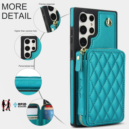 For Samsung Galaxy S22 Ultra 5G AwQuer Crossbody Zipper Wallet Rhombic Leather Back Phone Case(Green) - Galaxy S22 Ultra 5G Cases by Awquer | Online Shopping UK | buy2fix
