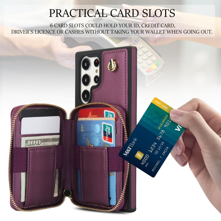 For Samsung Galaxy S22 Ultra 5G AwQuer Crossbody Zipper Wallet Rhombic Leather Back Phone Case(Dark Purple) - Galaxy S22 Ultra 5G Cases by Awquer | Online Shopping UK | buy2fix