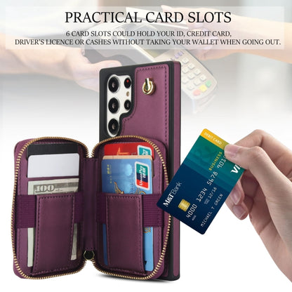 For Samsung Galaxy S22 Ultra 5G AwQuer Crossbody Zipper Wallet Rhombic Leather Back Phone Case(Dark Purple) - Galaxy S22 Ultra 5G Cases by Awquer | Online Shopping UK | buy2fix