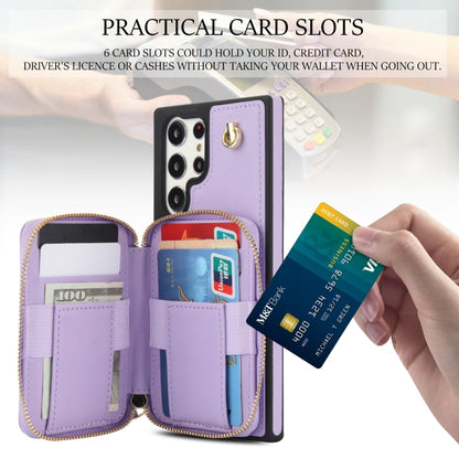 For Samsung Galaxy S22 Ultra 5G AwQuer Crossbody Zipper Wallet Rhombic Leather Back Phone Case(Purple) - Galaxy S22 Ultra 5G Cases by Awquer | Online Shopping UK | buy2fix
