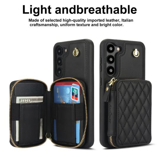 For Samsung Galaxy S23 5G AwQuer Crossbody Zipper Wallet Rhombic Leather Back Phone Case(Black) - Galaxy S23 5G Cases by Awquer | Online Shopping UK | buy2fix