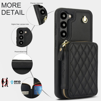 For Samsung Galaxy S23 5G AwQuer Crossbody Zipper Wallet Rhombic Leather Back Phone Case(Black) - Galaxy S23 5G Cases by Awquer | Online Shopping UK | buy2fix