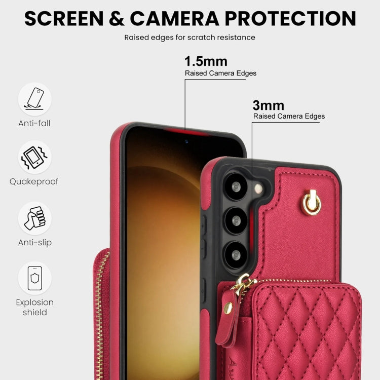 For Samsung Galaxy S23 5G AwQuer Crossbody Zipper Wallet Rhombic Leather Back Phone Case(Red) - Galaxy S23 5G Cases by Awquer | Online Shopping UK | buy2fix