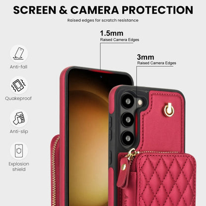 For Samsung Galaxy S23 5G AwQuer Crossbody Zipper Wallet Rhombic Leather Back Phone Case(Red) - Galaxy S23 5G Cases by Awquer | Online Shopping UK | buy2fix