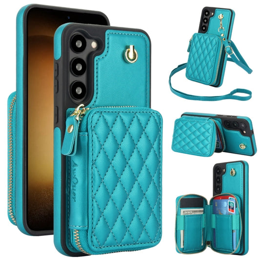 For Samsung Galaxy S23 5G AwQuer Crossbody Zipper Wallet Rhombic Leather Back Phone Case(Green) - Galaxy S23 5G Cases by Awquer | Online Shopping UK | buy2fix