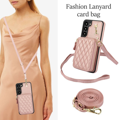 For Samsung Galaxy S23 5G AwQuer Crossbody Zipper Wallet Rhombic Leather Back Phone Case(Rose Gold) - Galaxy S23 5G Cases by Awquer | Online Shopping UK | buy2fix