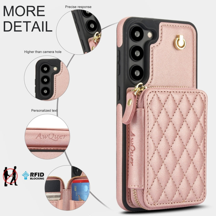 For Samsung Galaxy S23 5G AwQuer Crossbody Zipper Wallet Rhombic Leather Back Phone Case(Rose Gold) - Galaxy S23 5G Cases by Awquer | Online Shopping UK | buy2fix