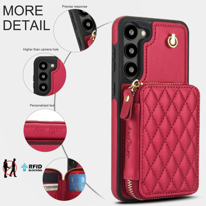 For Samsung Galaxy S23+ 5G AwQuer Crossbody Zipper Wallet Rhombic Leather Back Phone Case(Red) - Galaxy S23+ 5G Cases by Awquer | Online Shopping UK | buy2fix
