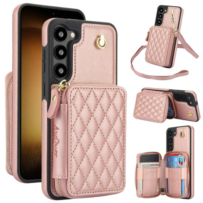 For Samsung Galaxy S23+ 5G AwQuer Crossbody Zipper Wallet Rhombic Leather Back Phone Case(Rose Gold) - Galaxy S23+ 5G Cases by Awquer | Online Shopping UK | buy2fix