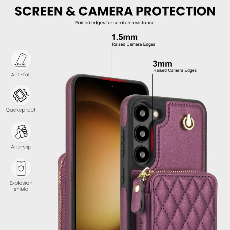 For Samsung Galaxy S23+ 5G AwQuer Crossbody Zipper Wallet Rhombic Leather Back Phone Case(Dark Purple) - Galaxy S23+ 5G Cases by Awquer | Online Shopping UK | buy2fix