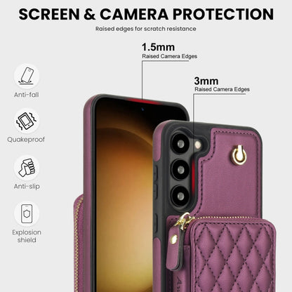 For Samsung Galaxy S23+ 5G AwQuer Crossbody Zipper Wallet Rhombic Leather Back Phone Case(Dark Purple) - Galaxy S23+ 5G Cases by Awquer | Online Shopping UK | buy2fix