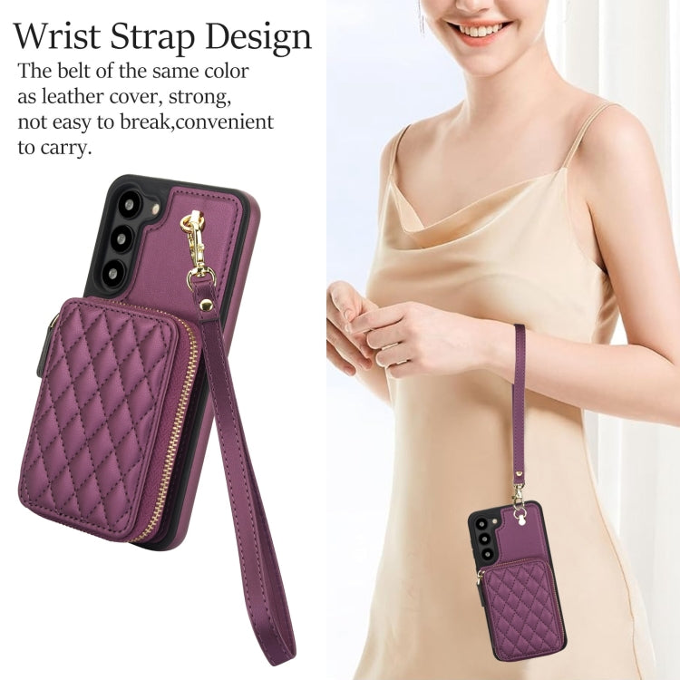 For Samsung Galaxy S23+ 5G AwQuer Crossbody Zipper Wallet Rhombic Leather Back Phone Case(Dark Purple) - Galaxy S23+ 5G Cases by Awquer | Online Shopping UK | buy2fix